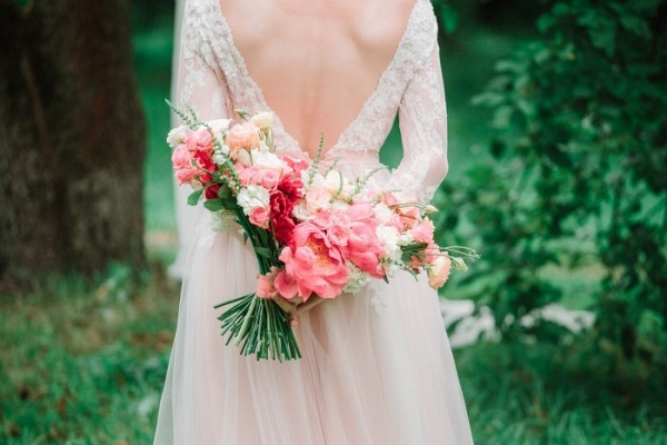 Coral and pink bridal bouquet