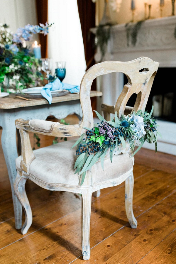 Blue Floral Wedding Chair Decor