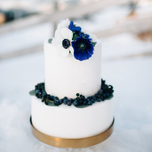 Small white and blue wedding cake