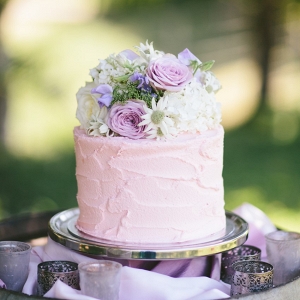 Single Tier Floral Topped Wedding Cake