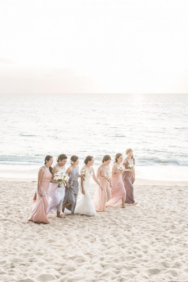 Mismatched pink and lavender bridesmaid dresses