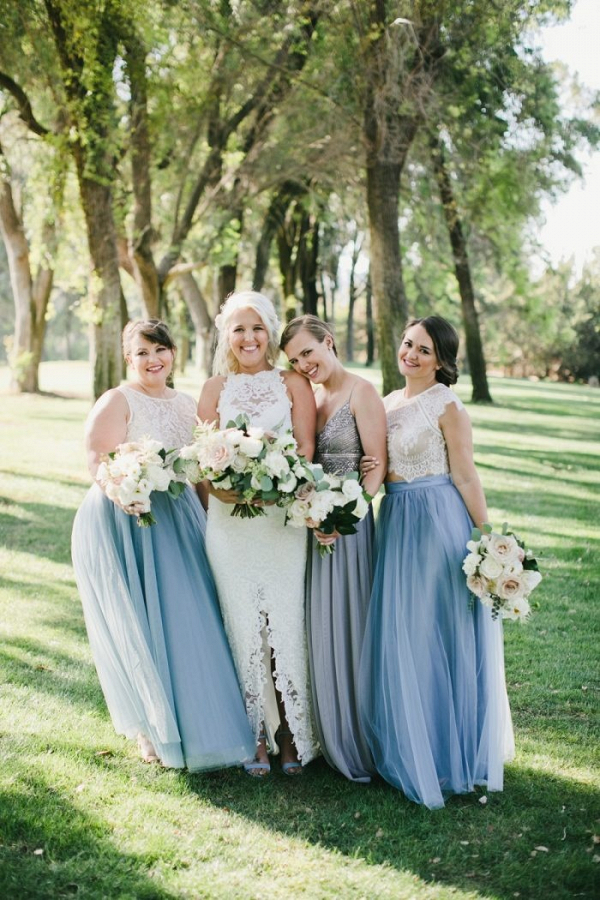 Bridesmaids in lace and tulle separates