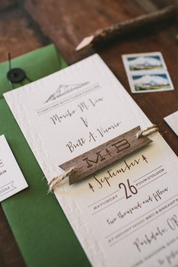 Rustic Mountain Letterpress Wedding Invitation