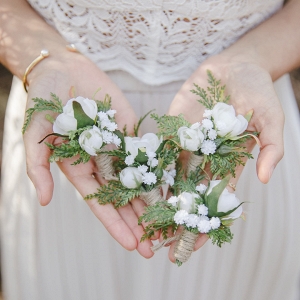 White Floral & Greenery Rustic Boutonniere