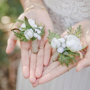 Rustic White Flower & Greenery Boutonnieres