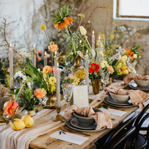 Colorful summer wedding tablescape