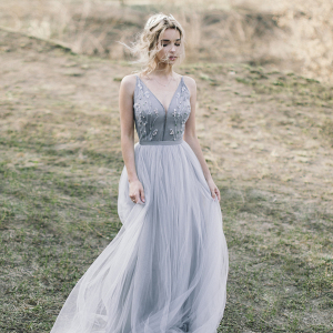 Blue Tulle Bridal Gown