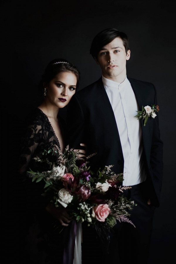 Elegant dark wedding portrait
