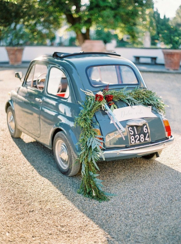 Vintage wedding getaway car
