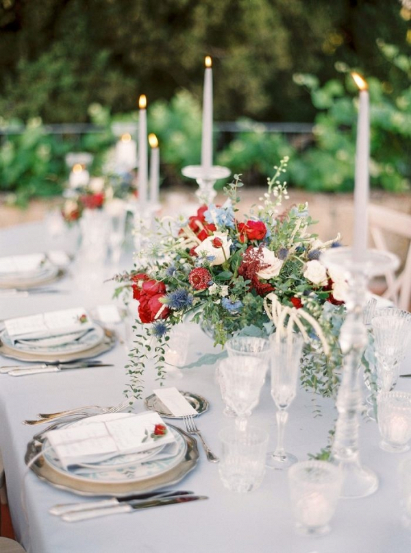 Red, white, and blue floral centerpiece