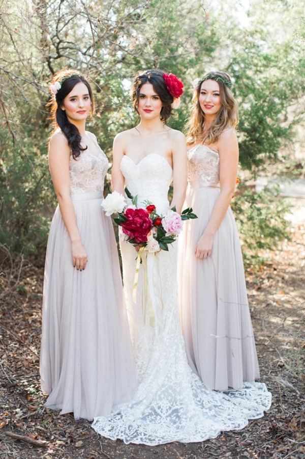 Romantic Bride with Peony Bouquet and Bridesmaids