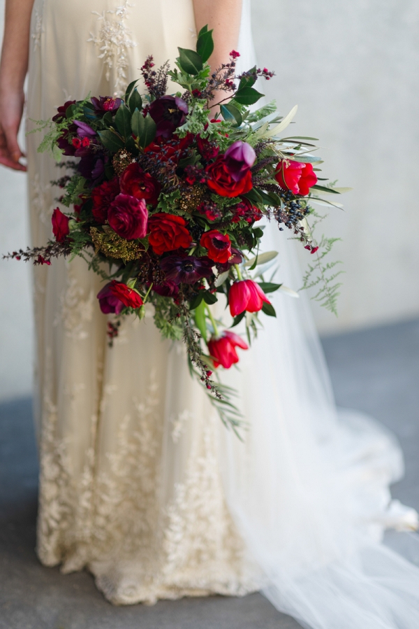 Beautiful Bridal Bouquet in Rich Fall Shades of Red & Purple