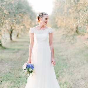 Beautiful Bride in an Off the Shoulder Wedding Dress