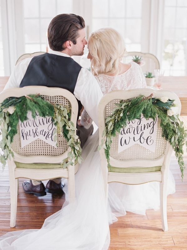 Calligraphed Husband & Wife Wedding Chair Signs // Photography - Shannon Duggan Photography