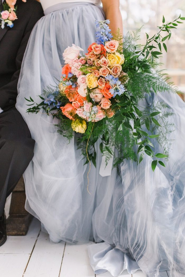 Orange and blue bridal bouquet
