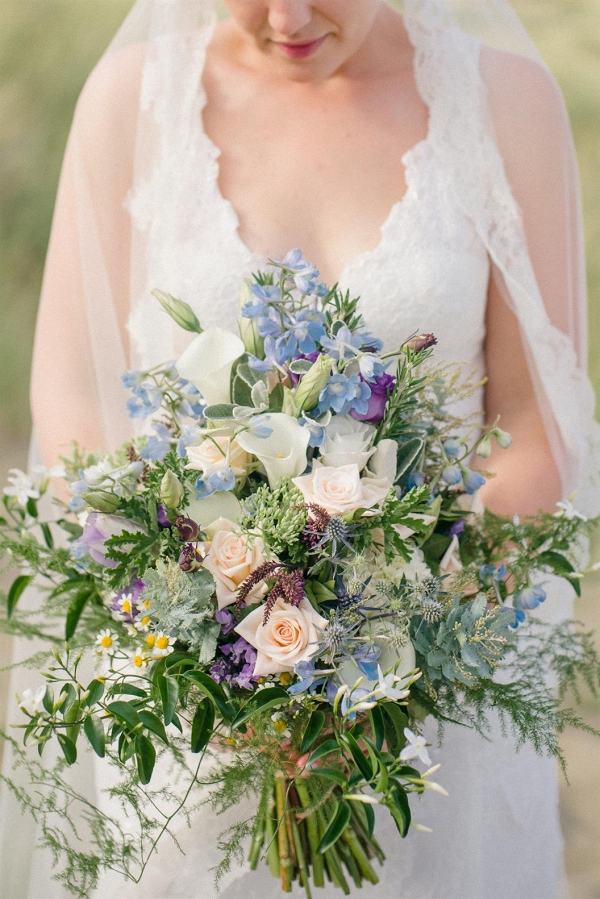 A Wild Blue Bouquet for a Beach Wedding