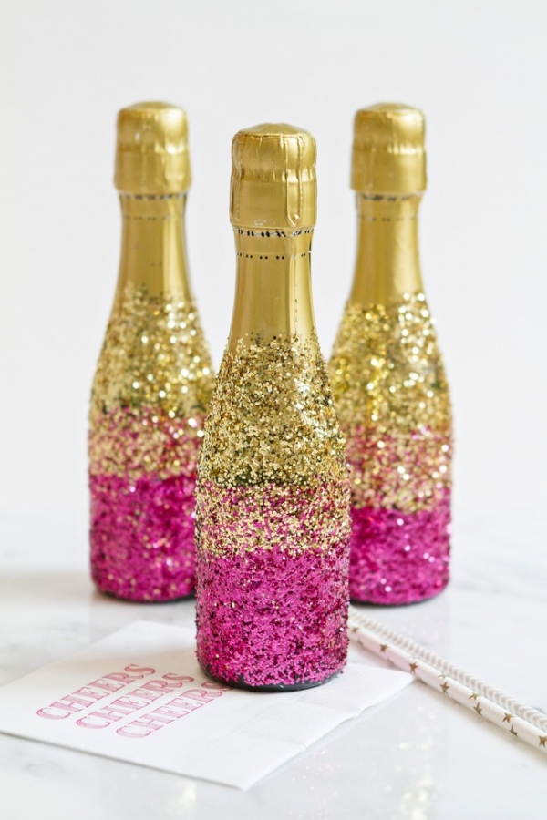 DIY Ombre Glitter Champagne Bottles