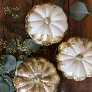 White Pumpkins With Gold Leaf