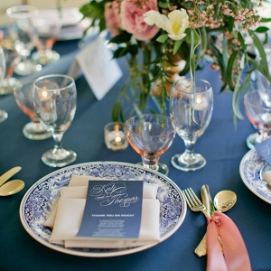 Navy Blue And Rose Table Setting