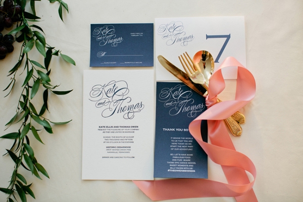 Navy Blue Wedding Stationery With Calligraphy