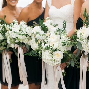 Navy And White Bridal Party With White Bouquets
