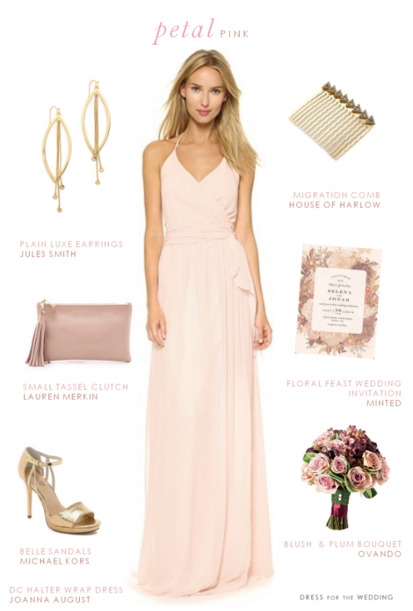 Wrap halter style pink bridesmaid dress by Joanna August
