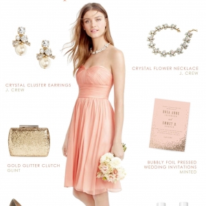 Strapless short peach bridesmaid dress