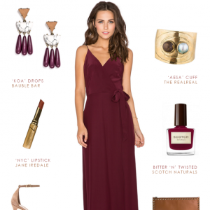 Wine colored or burgundy long dress for wedding guests or bridesmaids