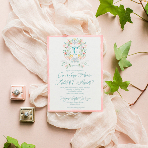 Watercolor crest wedding invitation 