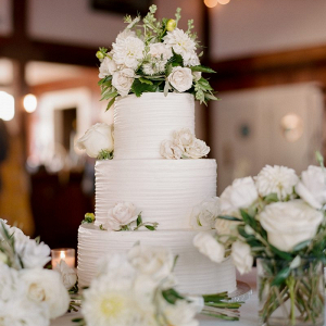 Classic white wedding cake with flowers
