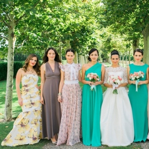 Bridesmaids in Teal Pewter and Blush
