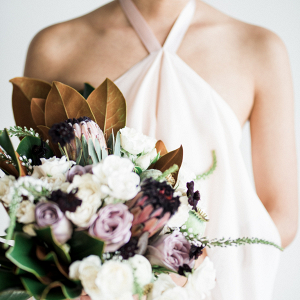 Mauve and Ivory Bouquet with Magnolia Leaves