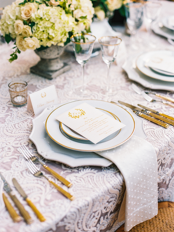 Ivory and gold table setting on Elizabeth Anne Designs