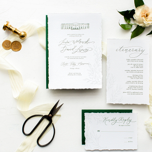 White wedding invitaions with ribbons