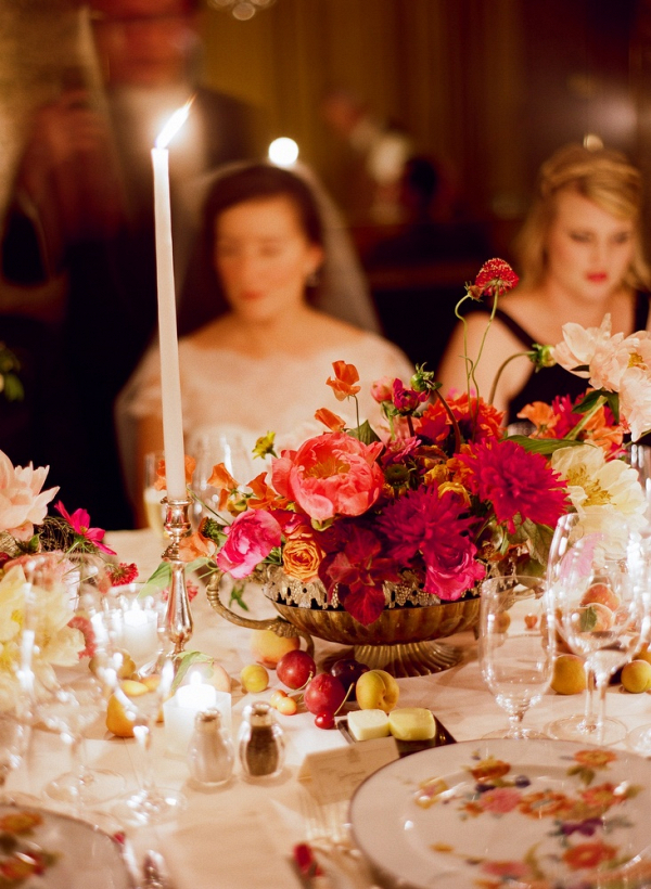 Magenta and coral centerpieces