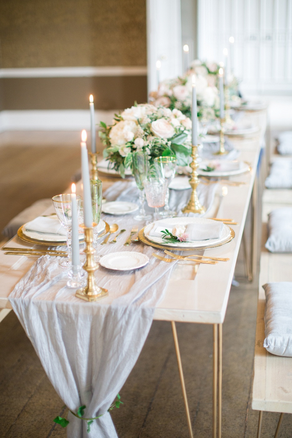 Gray and gold wedding table