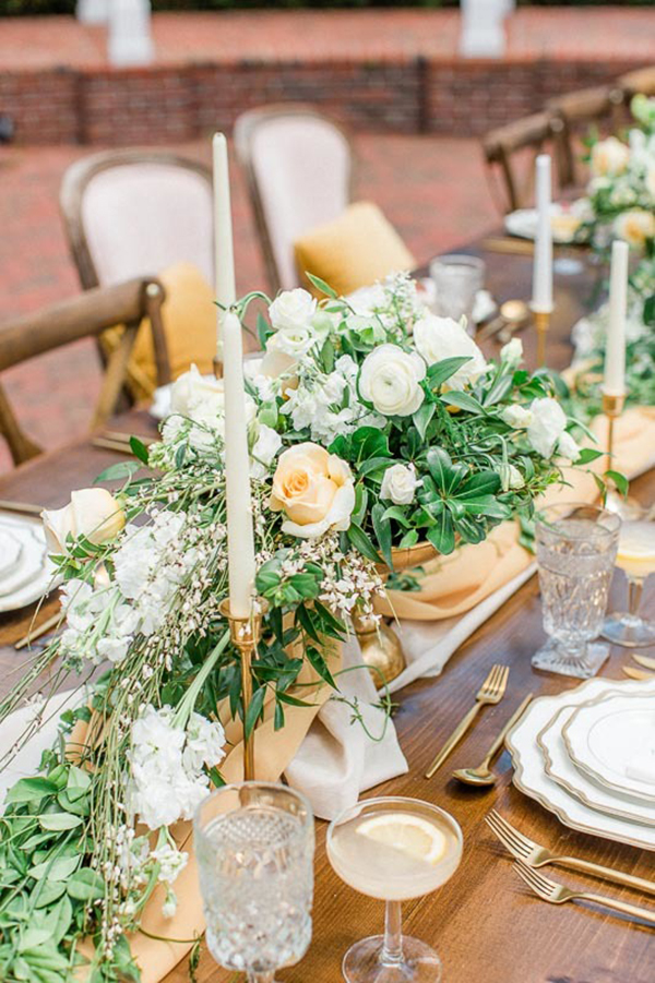 Yellow and white wedding tablescape