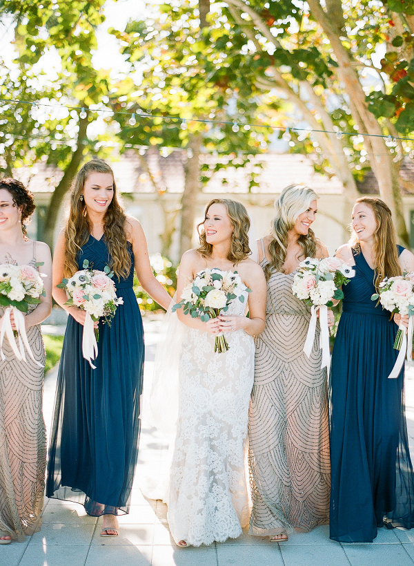 Bridesmaids in Navy and Champagne