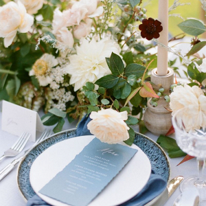 Tablescape with blue menu card