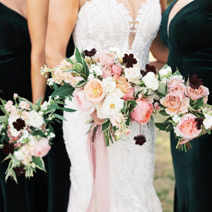 Coral blush ivory wedding bouquets