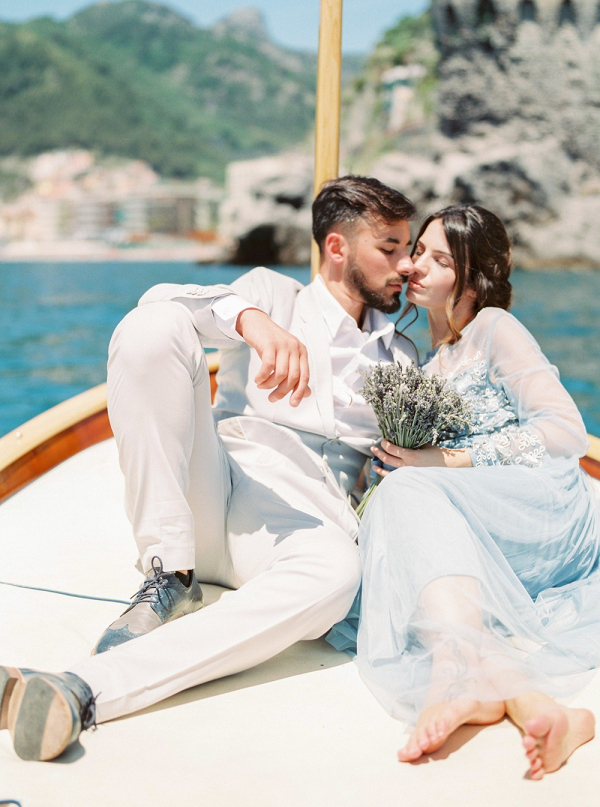 Amalfi Coast wedding portrait on boat