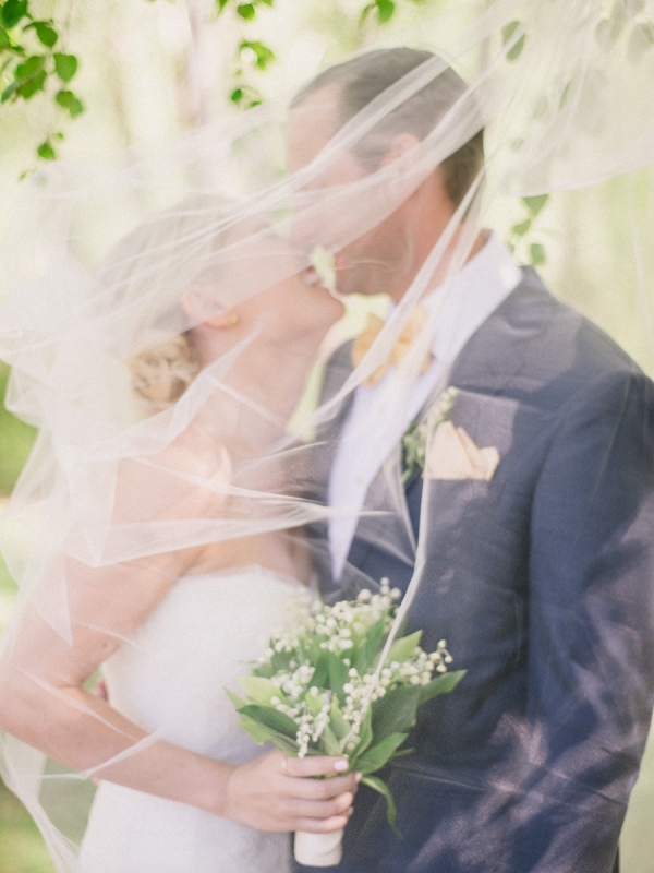 Bride and groom behind veil on Elizabeth Anne Designs
