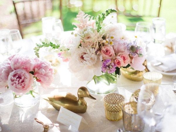 Pink and gold centerpieces on Elizabeth Anne Designs