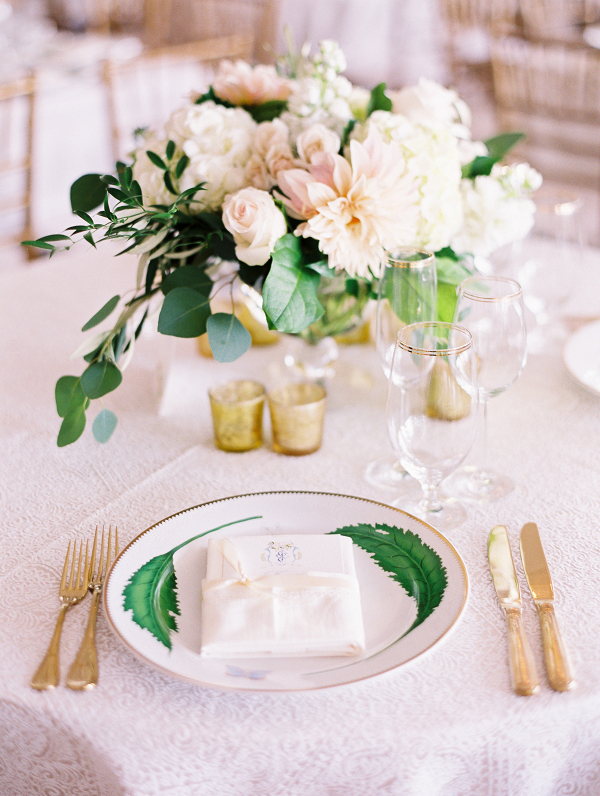 Green Gold and White Wedding Place Setting