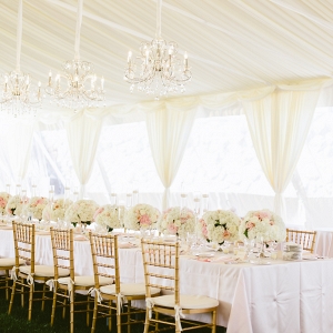 Blush Tent Reception with Chandeliers