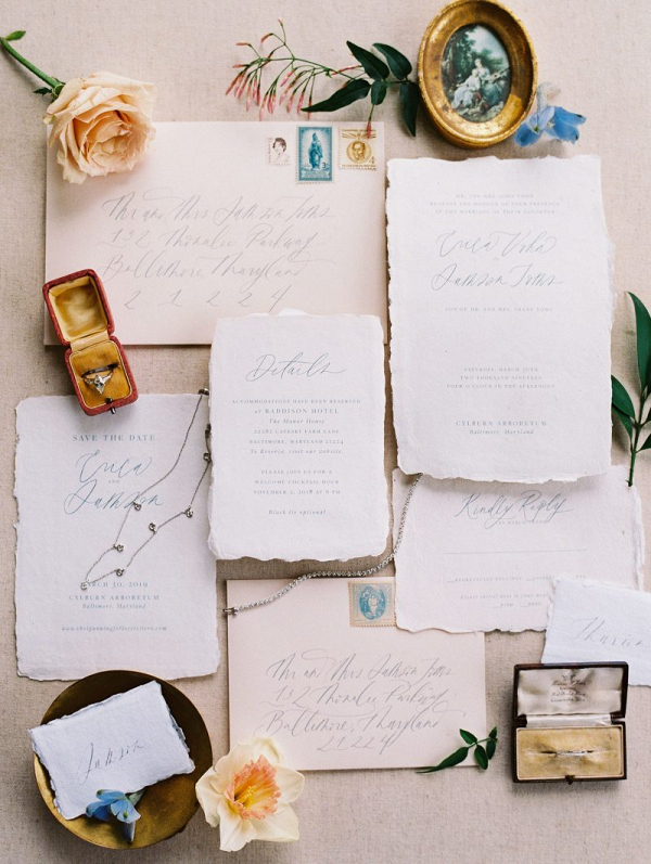 Antique french inspired wedding calligraphy invitations