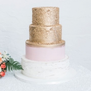 Blush and gold wedding cake