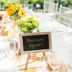 Fall wedding tablescape with chalkboard table names