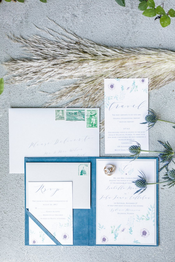 Blue and green wedding invitation