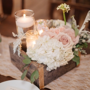 Rustic and romantic hydrangea and candle centerpiece